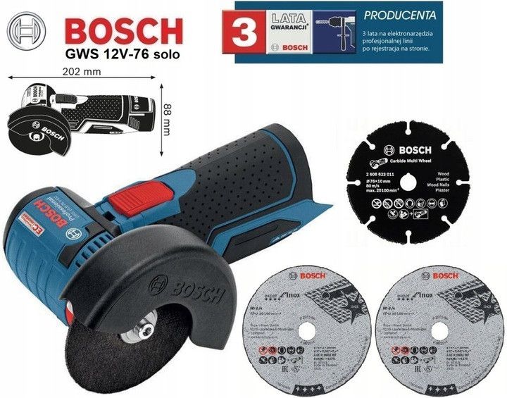 Акумуляторна кутова шліфувальна машинка 12В Bosch GWS 12V-76 + акб + зарядне + 3 круги + вкладка L-BOXX